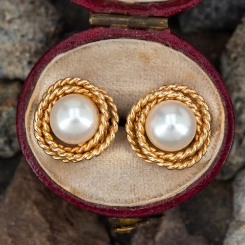 Pearl Stud Earrings 14K Yellow Gold