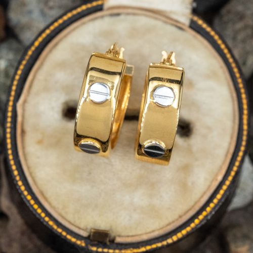 Two-Tone Gold Hoop Earrings 18K Yellow/White Gold