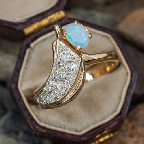 Asymmetrical Opal & Diamond Ring 14K Yellow/ White Gold