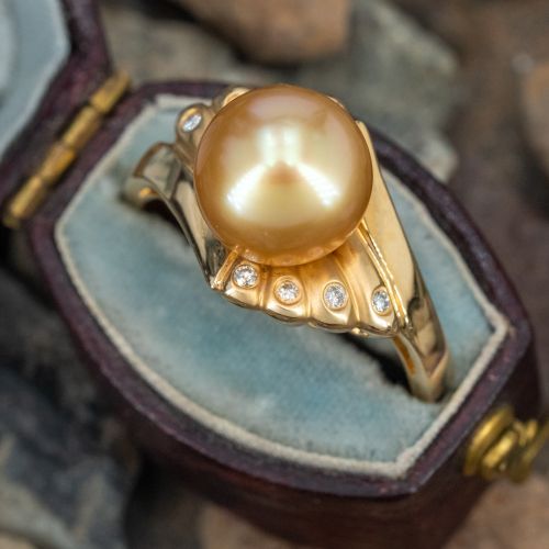 Golden South Seas Pearl Ring 14K Yellow Gold