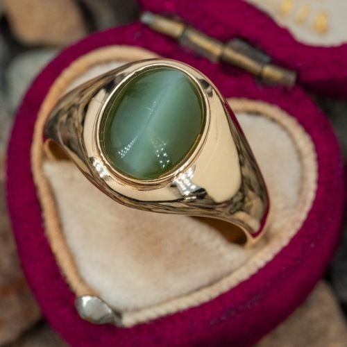 Oval Cabochon Cats Eye Apatite Ring 14K Yellow Gold