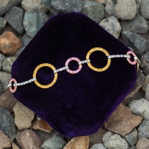 Modern Yellow & Pink Sapphire Circle Bracelet 18K Tri-Tone Gold