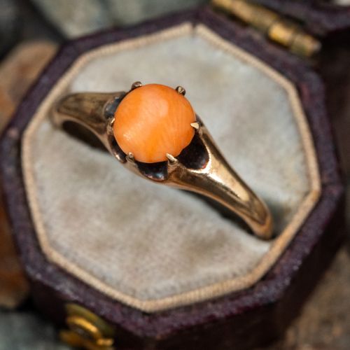 Antique Salmon Colored Coral Ring Yellow Gold