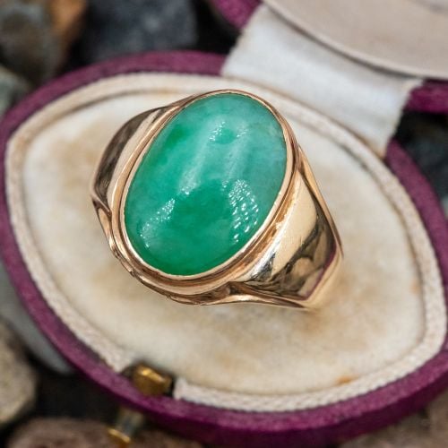 Vintage Mens Jadeite Jade Ring Yellow Gold