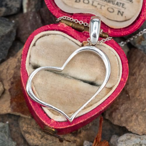 Vintage Piaget Heart Pendant Necklace 18K White Gold