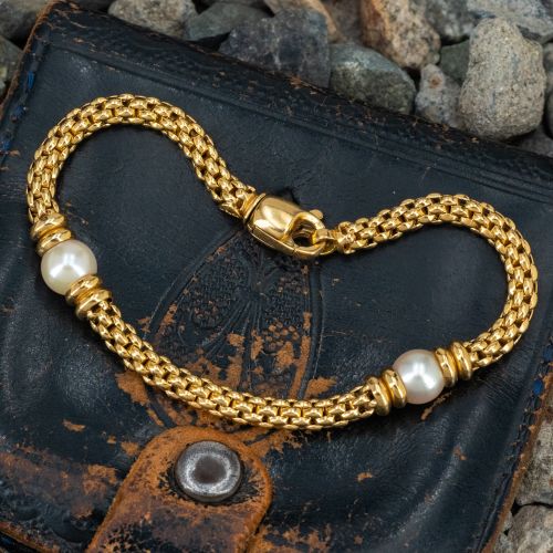 Fope Gold Mesh Pearl Bracelet 18K Yellow Gold