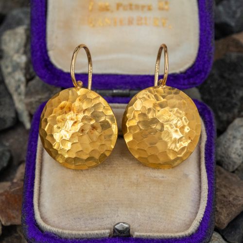 Beautiful Satin Finished Hammered Disc Earrings 22K Yellow Gold