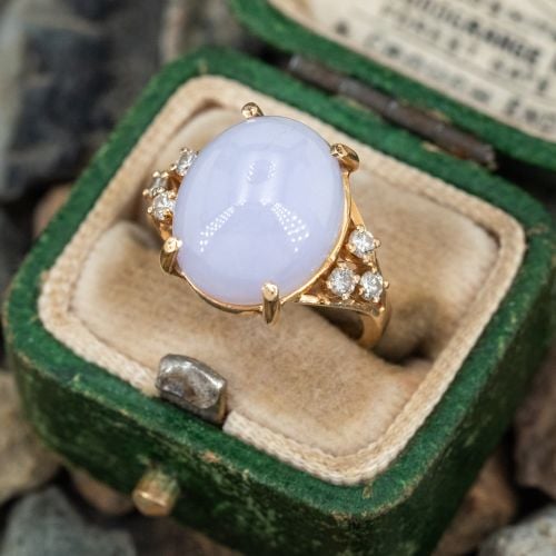 Lavender jade Ring w/ Diamonds 14K Yellow Gold