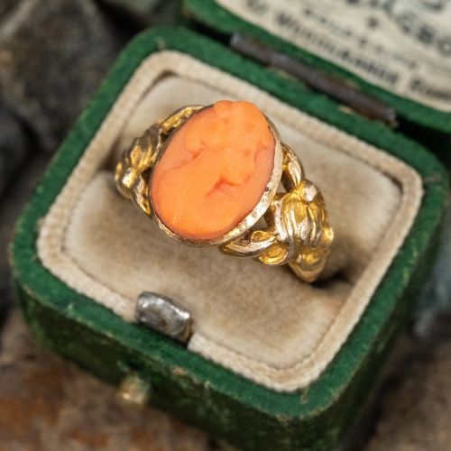Antique Art Nouveau Coral Cameo Ring Yellow Gold