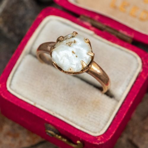 Vintage Baroque Saltwater Pearl Ring Yellow Gold
