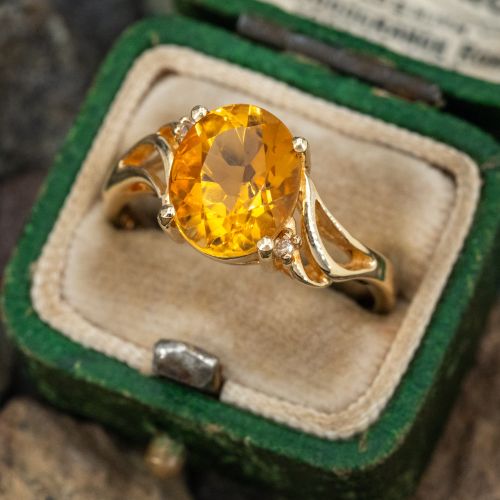 Oval Citrine Ring w/ Diamond Accents 14K Yellow Gold