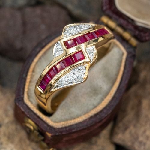 Ruby & Diamond Bypass Ring 18K Yellow Gold 