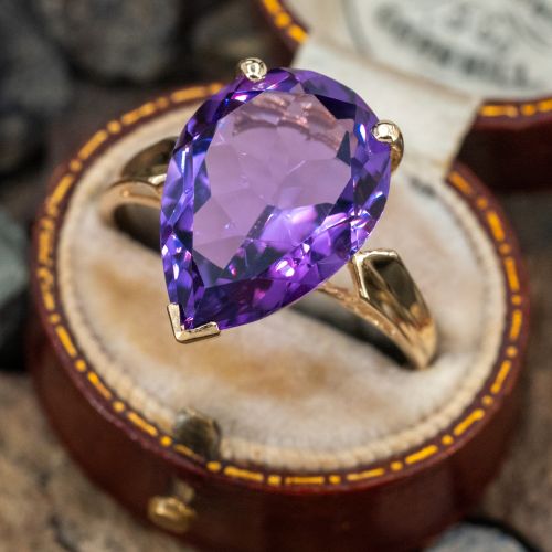 Pear Cut Amethyst Cocktail Ring 14K Yellow Gold