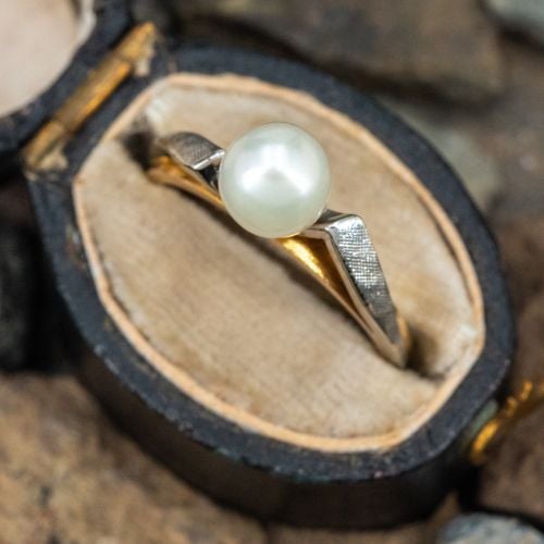 Vintage Two-Tone Pearl Ring 14K White/ Yellow Gold