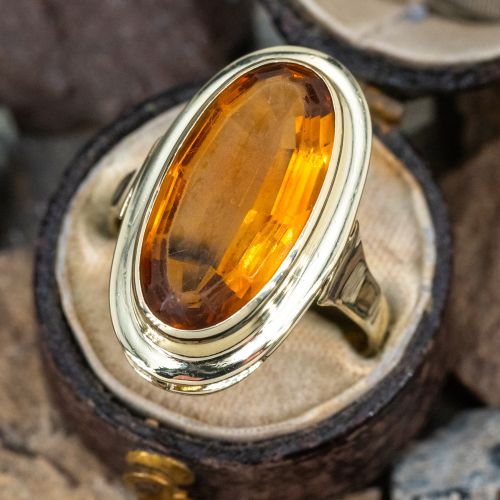 Vintage Oval Step Cut Citrine Ring 14K Yellow Gold