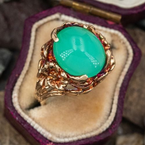 Patinated Freeform Chrysoprase Ring Yellow Gold