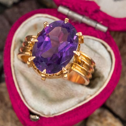 Vintage Oval Amethyst Ring 14K Yellow Gold