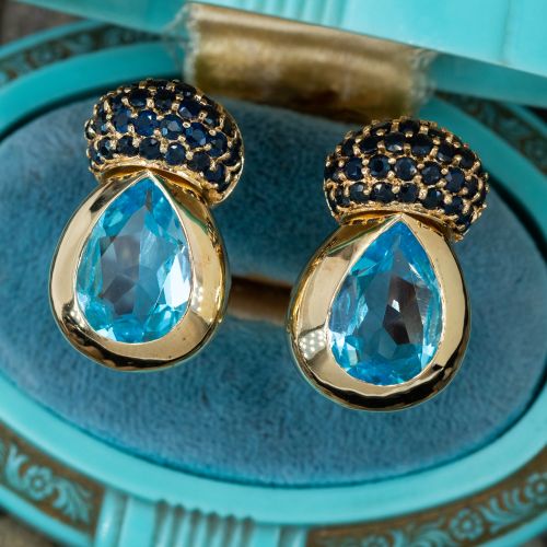 Blue Topaz & Sapphire Fashion Earrings 14K Yellow Gold