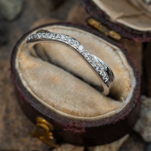 Curved Diamond Wedding Band Ring 14K White Gold