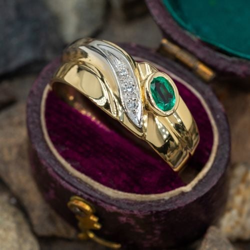 Oval Emerald Bezel Band Ring 18K Yellow Gold