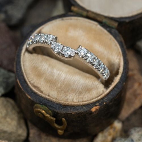 Beautiful Notched Wedding Band Ring 14K White Gold