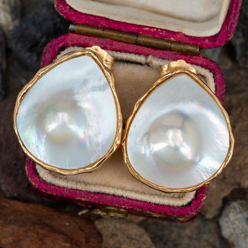 Pear Shaped Blister Pearl Earrings 14K Yellow Gold