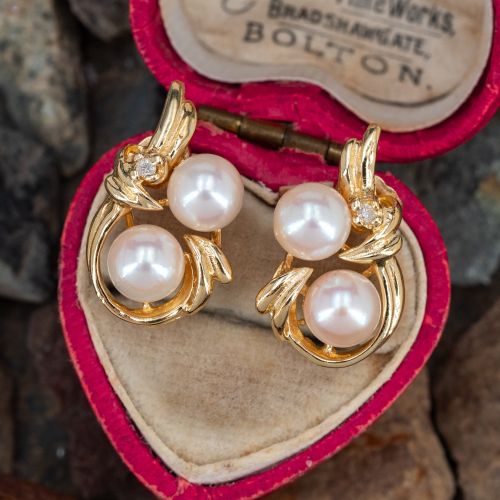 Twin Pearl Drop Earrings 14K Yellow Gold