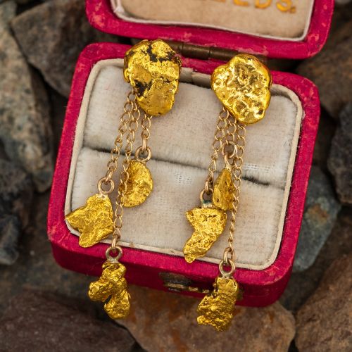 Gold Nugget Dangle Earrings w/ Jackets Yellow Gold 
