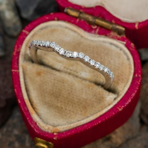 Curved Diamond Wedding Band Ring 18K White Gold