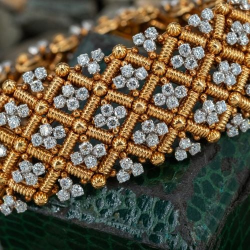 Fantastic Woven Wide Diamond Bracelet 18K Yellow Gold