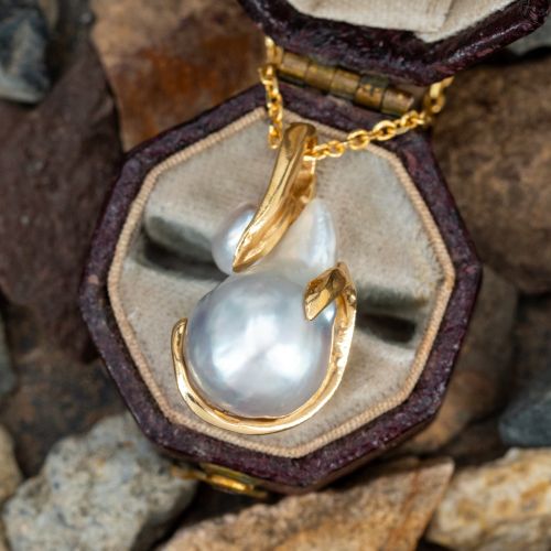 Beautiful Baroque Pearl Slide Pendant Necklace 14K Yellow Gold