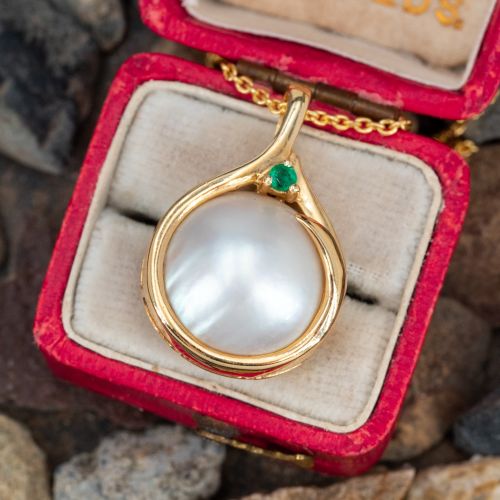 Round Mabé Pearl Pendant Necklace 14K Yellow Gold