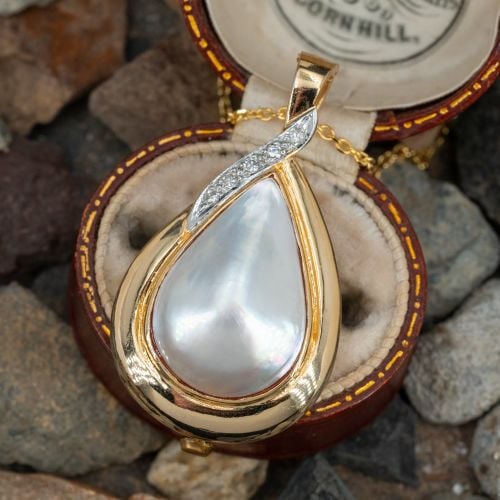 Mabé Pearl & Diamond Enhancer Pendant Necklace 14K Yellow Gold