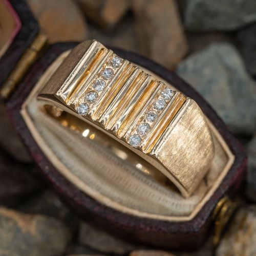 Mens Etched Channel Diamond Ring 14K Yellow Gold