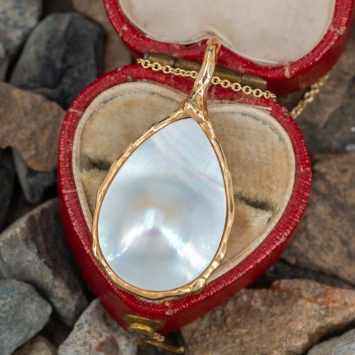 Blister Pearl Teardrop Pendant Necklace 14K Yellow Gold