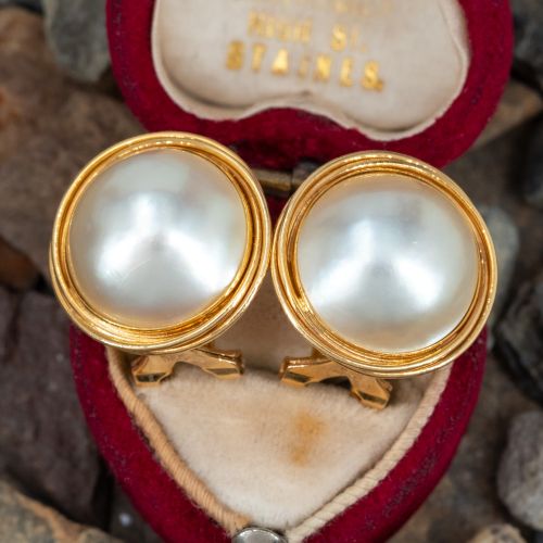 Vintage Mabé Pearl Earrings 14K Yellow Gold