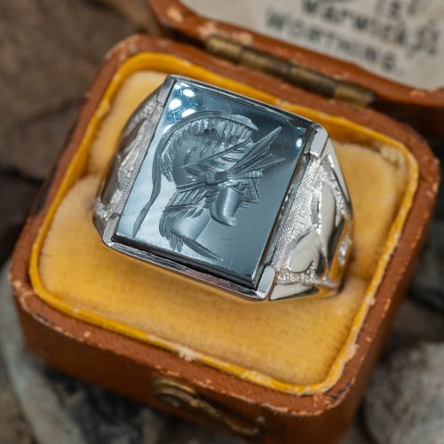 Vintage Centurion Intaglio Ring 14K White Gold
