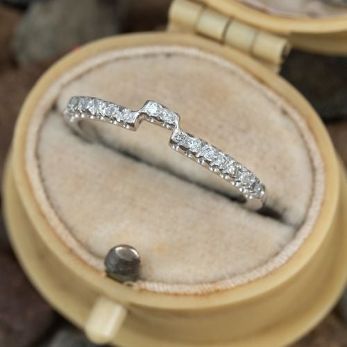 Notched Diamond Wedding Band Ring 14K White Gold