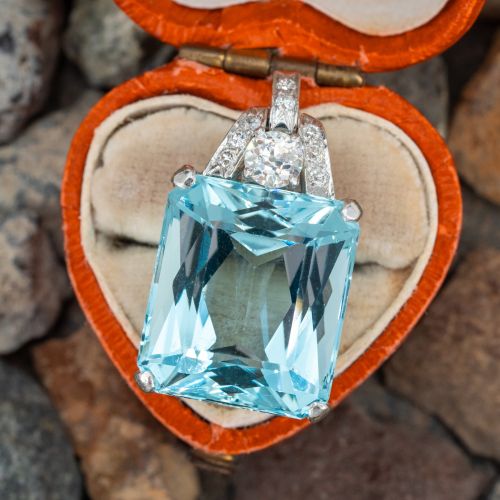 Stunning 16 Carat Aquamarine & Diamond Pendant Platinum 