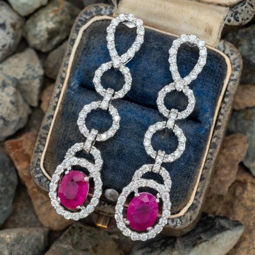 Loop Motif Ruby & Diamond Dangle Earrings 18K White Gold