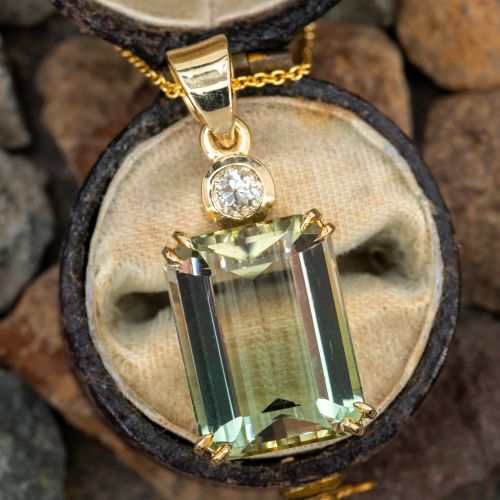 Bi-Color Tourmaline & Diamond Pendant Necklace 14K Yellow Gold