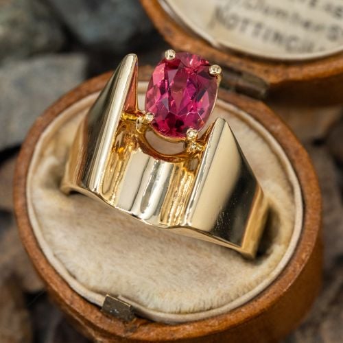 Custom Pink Tourmaline Ring 14K Yellow Gold