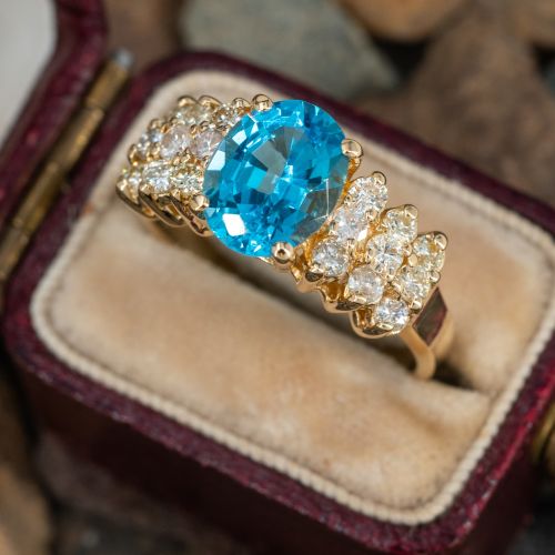 Blue Topaz Diamond Ring 14K Yellow Gold