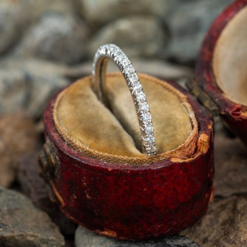 French Set Diamond Eternity Wedding Band Ring 14K White Gold, Size 5.75