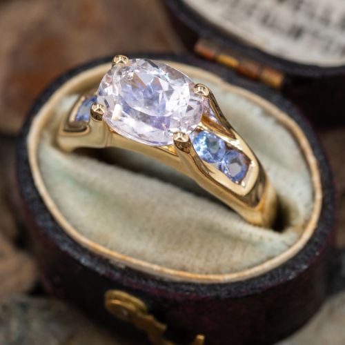 East-to-West Set Kunzite Ring w/ Tanzanite Accents 14K Yellow Gold 