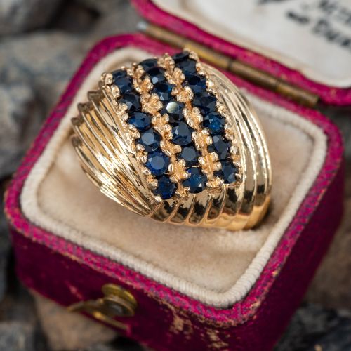 Fluted Design Sapphire Ring 14K Yellow Gold