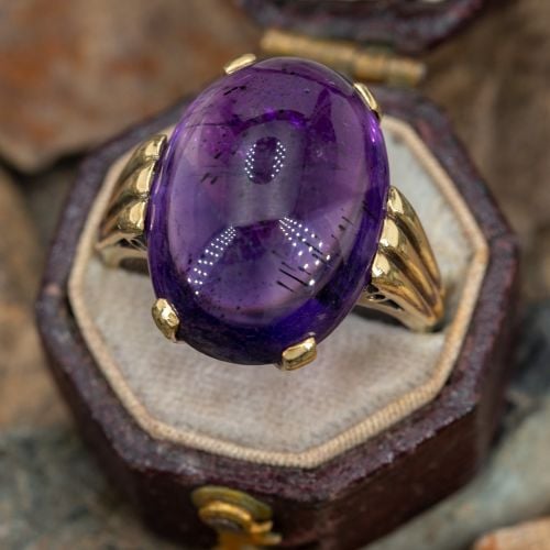 Vintage Oval Cabochon Amethyst Ring 14K Yellow Gold