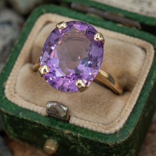 Vintage Oval Amethyst Cocktail Ring 14K Yellow Gold