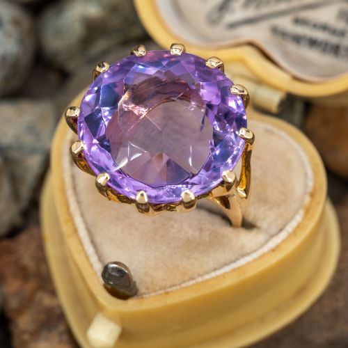 Round Cut Lilac Amethyst Cocktail Ring Yellow Gold 