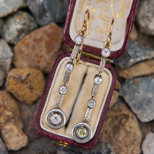 Circa Late-Victorian Diamond Dangle Earrings Sterling Silver/ Yellow Gold  
